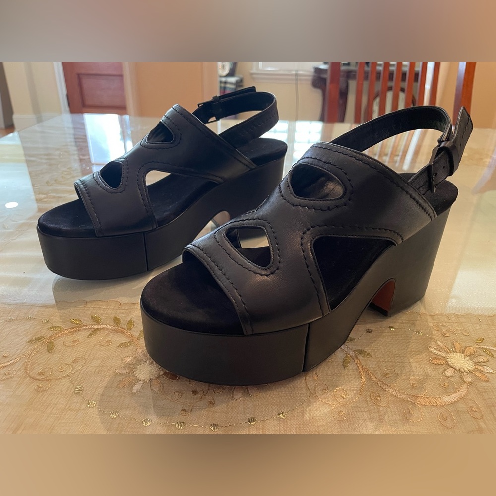 Clergerie black lambskin platform sandals